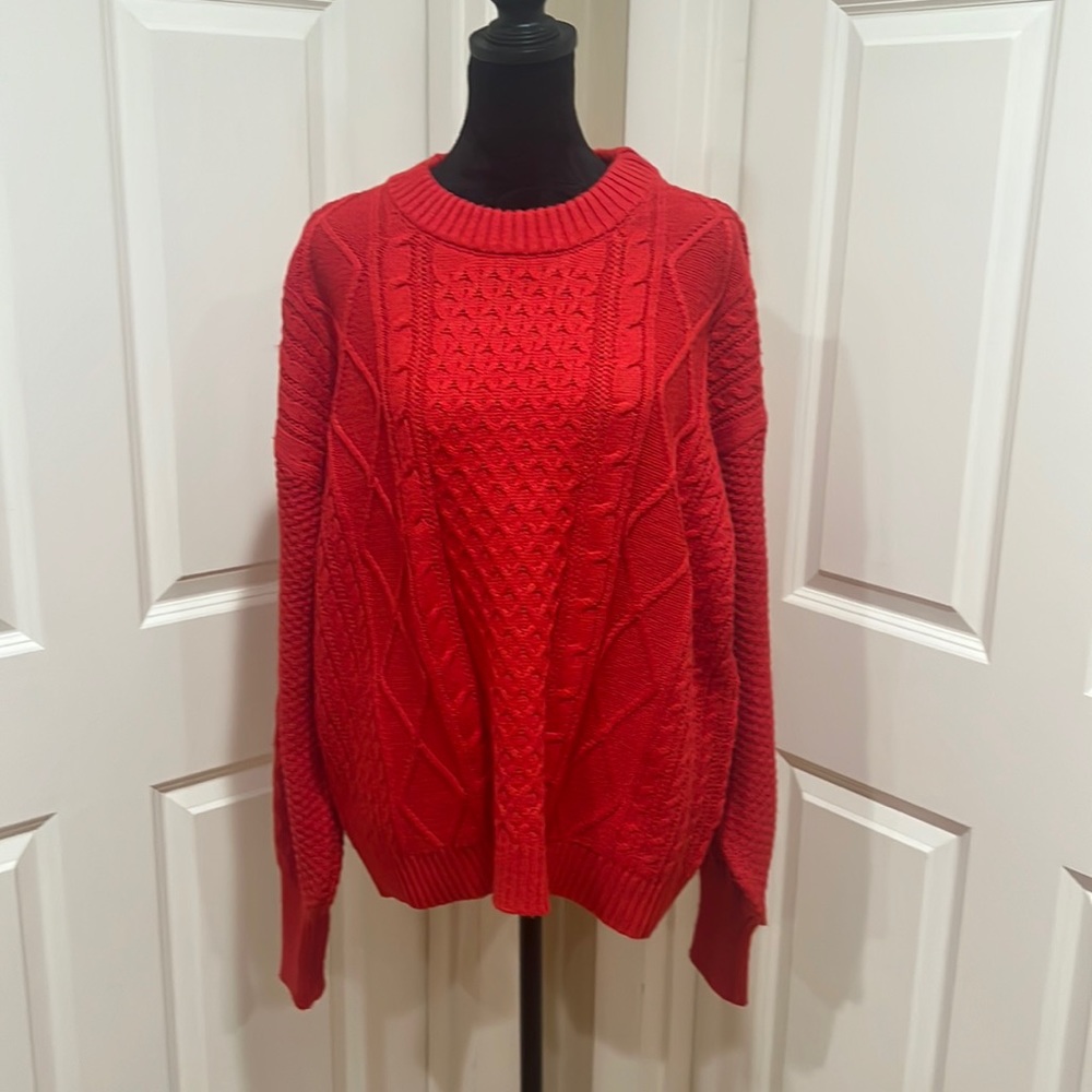 Woman’s, L, red, baggy sweater by Free Assembly. Great for holiday season.